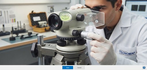 Nivel automático durante su calibración con micrómetro de placas